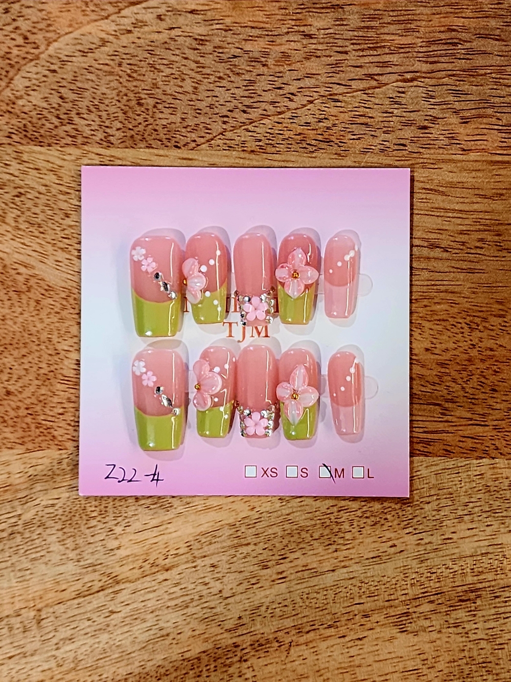Pink & Green Floral Press-On Nail Set